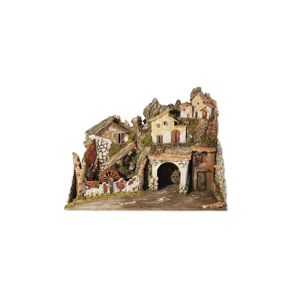 PRESEPE CM. 76X40X54 CON LUCI E MULINO C PRESEPE CM. 76X40X54 CON LUCI E MULINO C