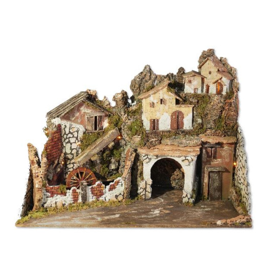 PRESEPE CM. 76X40X54 CON LUCI E MULINO C PRESEPE CM. 76X40X54 CON LUCI E MULINO C