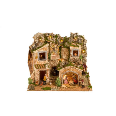 PRESEPE CON LUCI E FONTANA 57X37X50