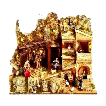 PRESEPE CON LUCI E FONTANA 60X40X50