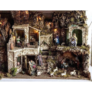 PRESEPE CON LUCI E FONTANA L.60XP.40XH50