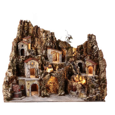 PRESEPE IN LEGNO E SUGHERO ILLUMINATO LE