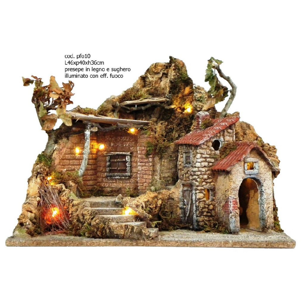PRESEPE LEGNO SUGHERO C/EFF FUOCO ILLUM PRESEPE LEGNO SUGHERO C/EFF FUOCO ILLUM