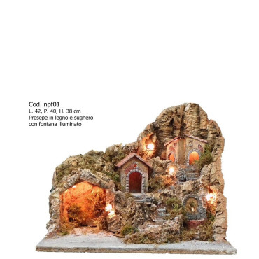 PRESEPE LEGNO SUGHERO C/LUCE FONTANA