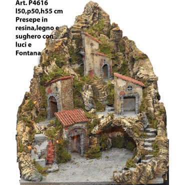 PRESEPE LEGNO SUGHERO C/LUCE FONTANA