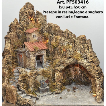 PRESEPE LEGNO SUGHERO C/LUCE FONTANA