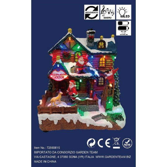 REINDEER LODGE MUS MOV LED 19X15X21CM REINDEER LODGE MUS MOV LED 19X15X21CM