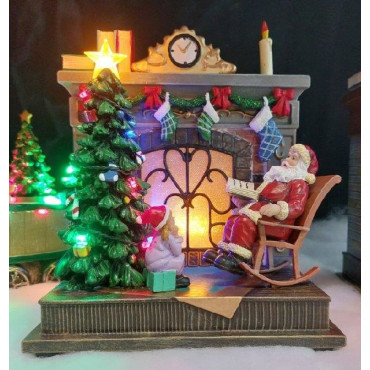 SANTA C/CAMINO LED MUSICA MOV H20,20CM 2