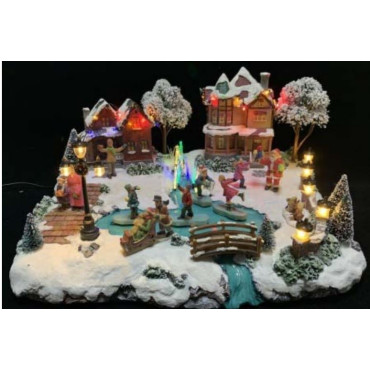 VILLAGGIO C/LAGO 39,5X34XH22CM LED MUSIC 2
