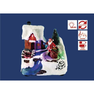 VILLAGGIO C/SANTA LED MUSICA MOV H13,5CM 2