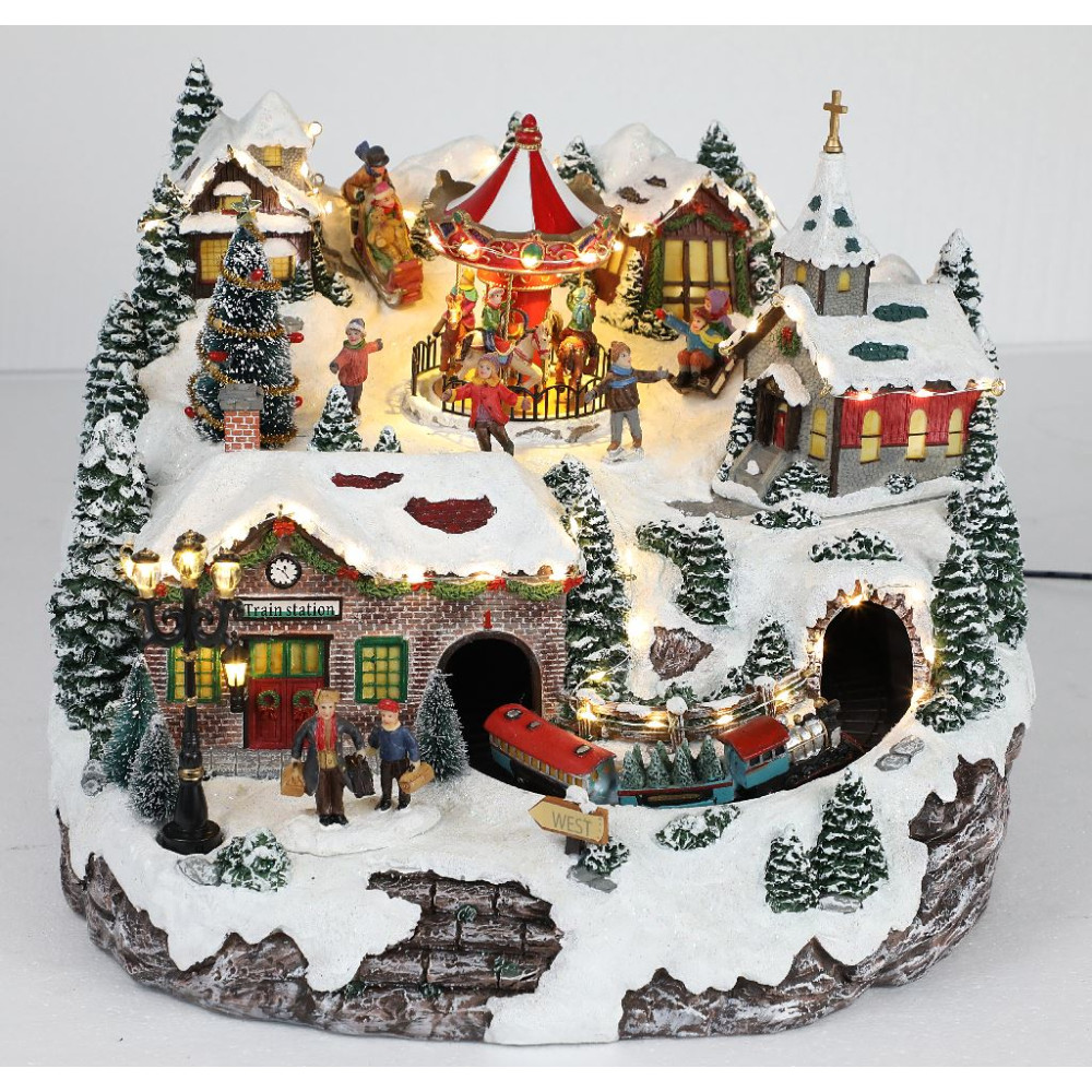 VILLAGGIO C/TRENO 34X34XH28CM LED MUSIC