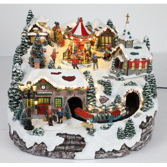 VILLAGGIO C/TRENO 34X34XH28CM LED MUSIC