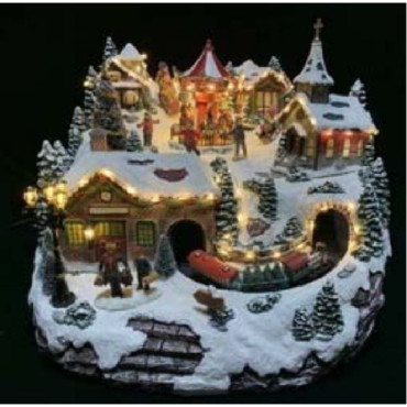VILLAGGIO C/TRENO 34X34XH28CM LED MUSIC 2