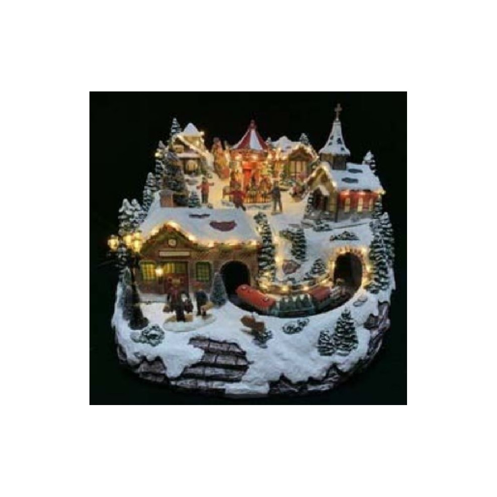 VILLAGGIO C/TRENO 34X34XH28CM LED MUSIC