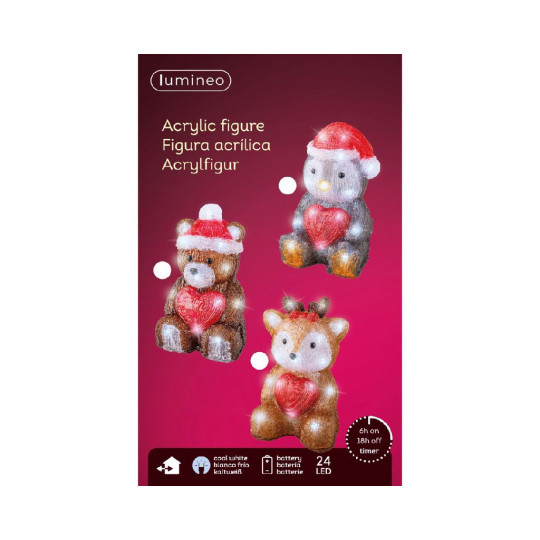 FIG NATALE AC C/CUORE H23,5CM 24LED BATT