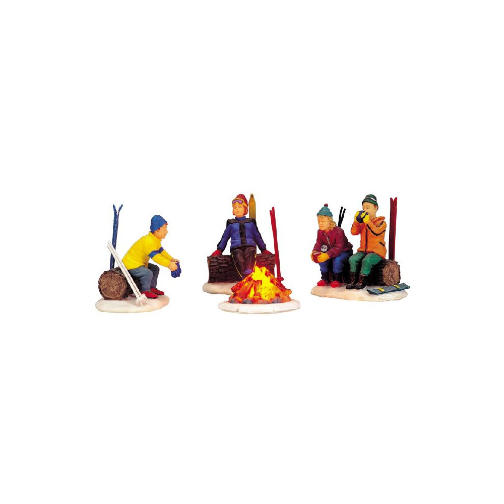 SKIERS  CAMP FIRE, SET OF 4, B/O (4.5V)