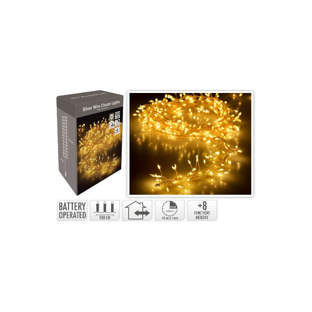 CLUSTER FILO METALLO ARGENTO 100 LED BIA