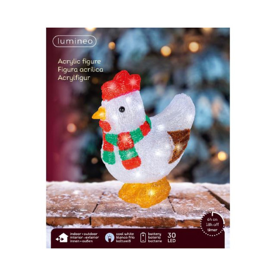 GALLINA NATALE ACRIL 11,5X19XH23CM 30LED