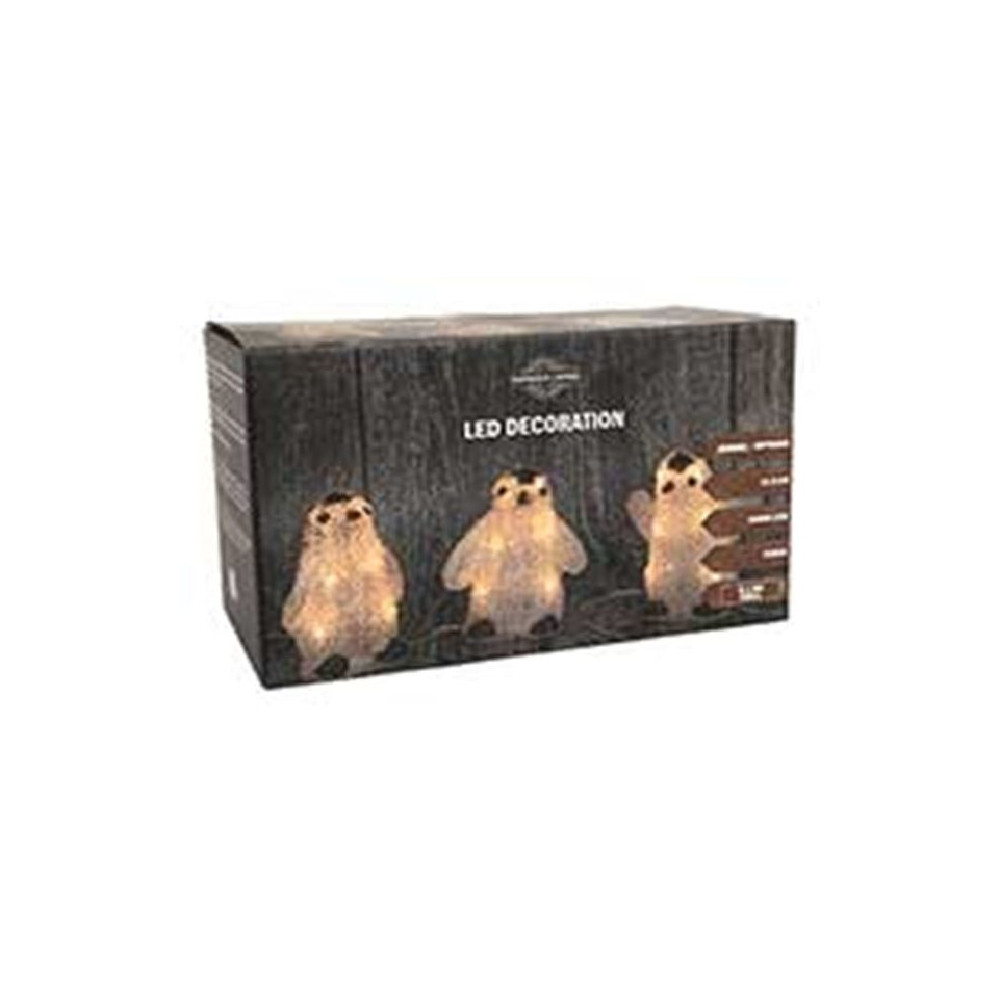 S/3 PINGUINI ACRILICO LED BIAN CALDO