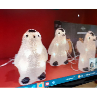 S/3 PINGUINI ACRILICO LED BIAN CALDO 2