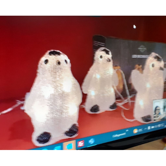 S/3 PINGUINI ACRILICO LED BIAN CALDO