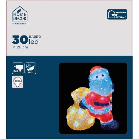 SANTA C/SACCO H26CM ACRIL 30LED FRED OUT