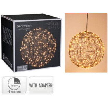 SFERA METAL NERO D25CM LED BIANCO CALDO