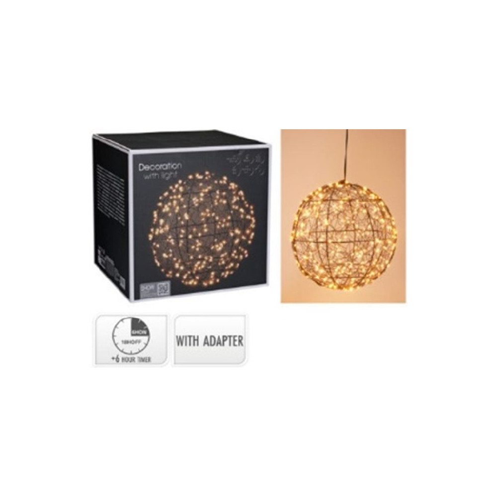 SFERA METAL NERO D25CM LED BIANCO CALDO