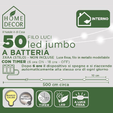 FILO ARGENTO 50 LED JUMBO BIANCO CALDO 2