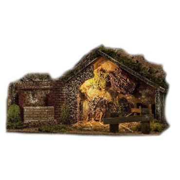 CAPANNA CON LUCE E FONTANA 45X25CM