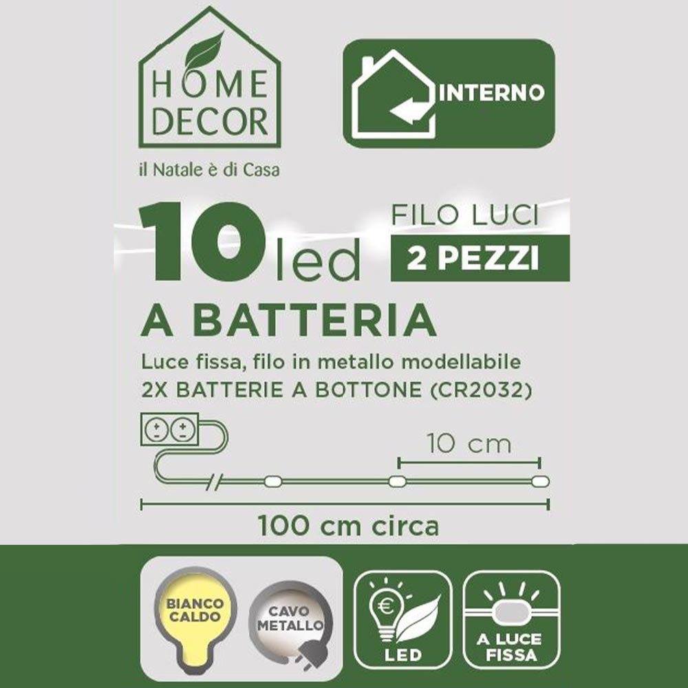 FILO ARGENTO 10 LED LUCE BIANCO CALDO