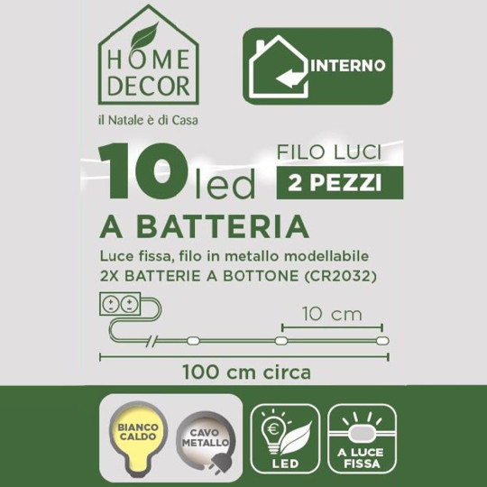 FILO ARGENTO 10 LED LUCE BIANCO CALDO